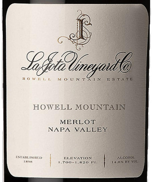 La Jota Merlot Howell Mountain 2019  *FOR A VINTAGE AFFAIR SILENT AUCTION ONLY*